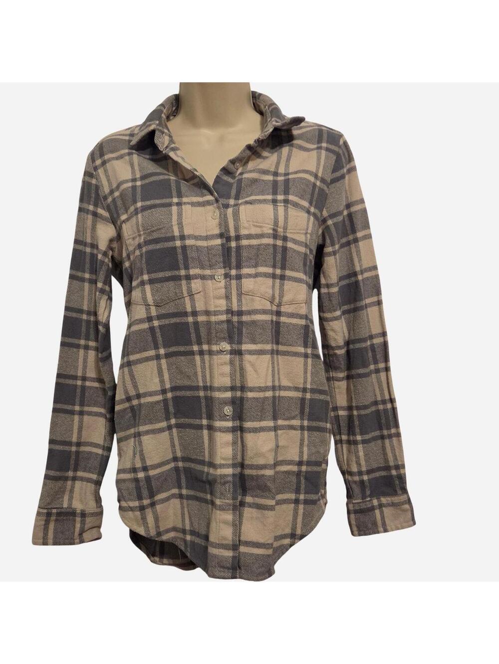 Altar'd State Gray and Cream Plaid Flannel Button-up Shirt Sz XS
